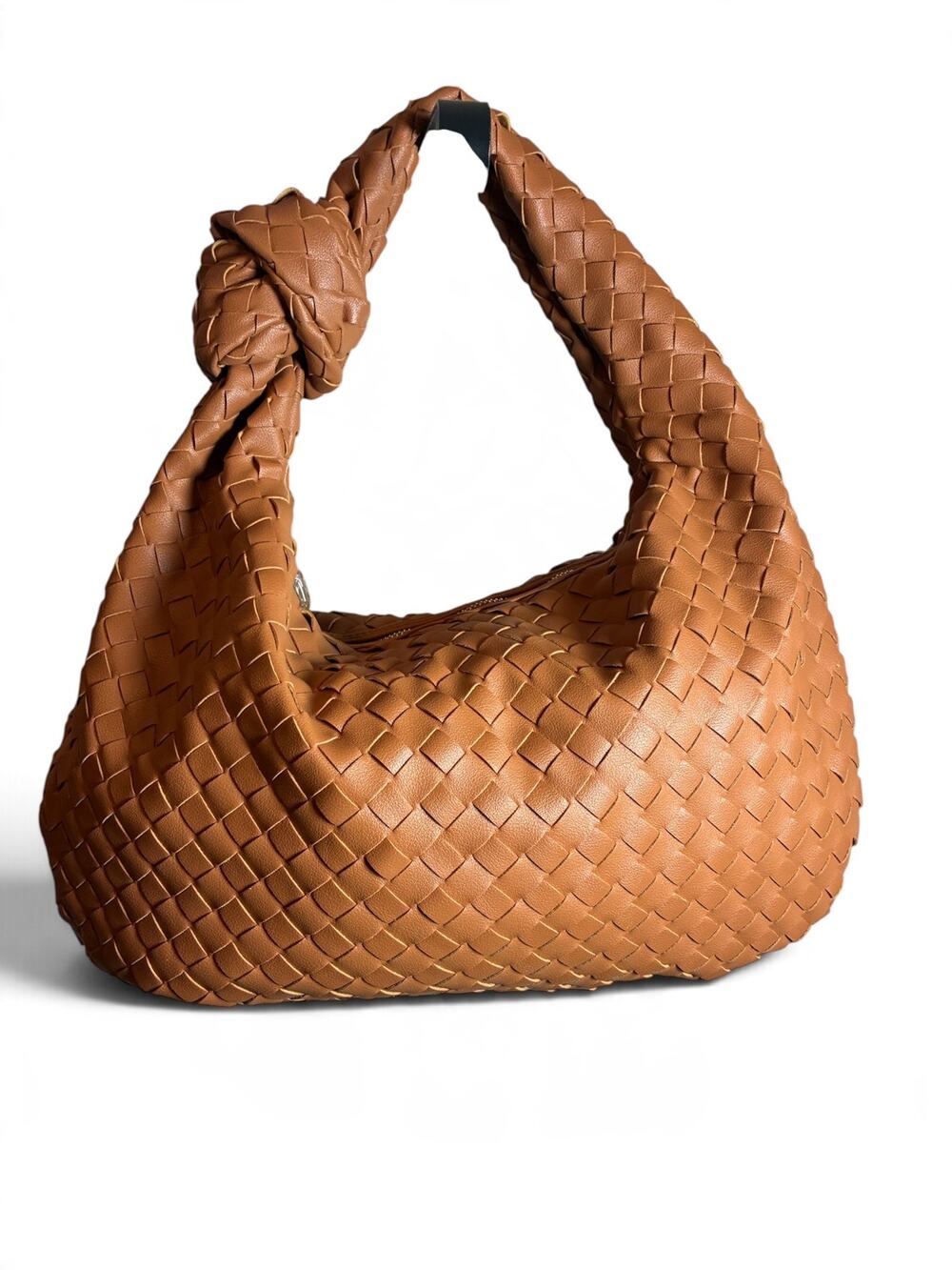 NWOT Urban Expressions Vanessa Woven Hobo Knot Bag Vegan Leather Tan Camel